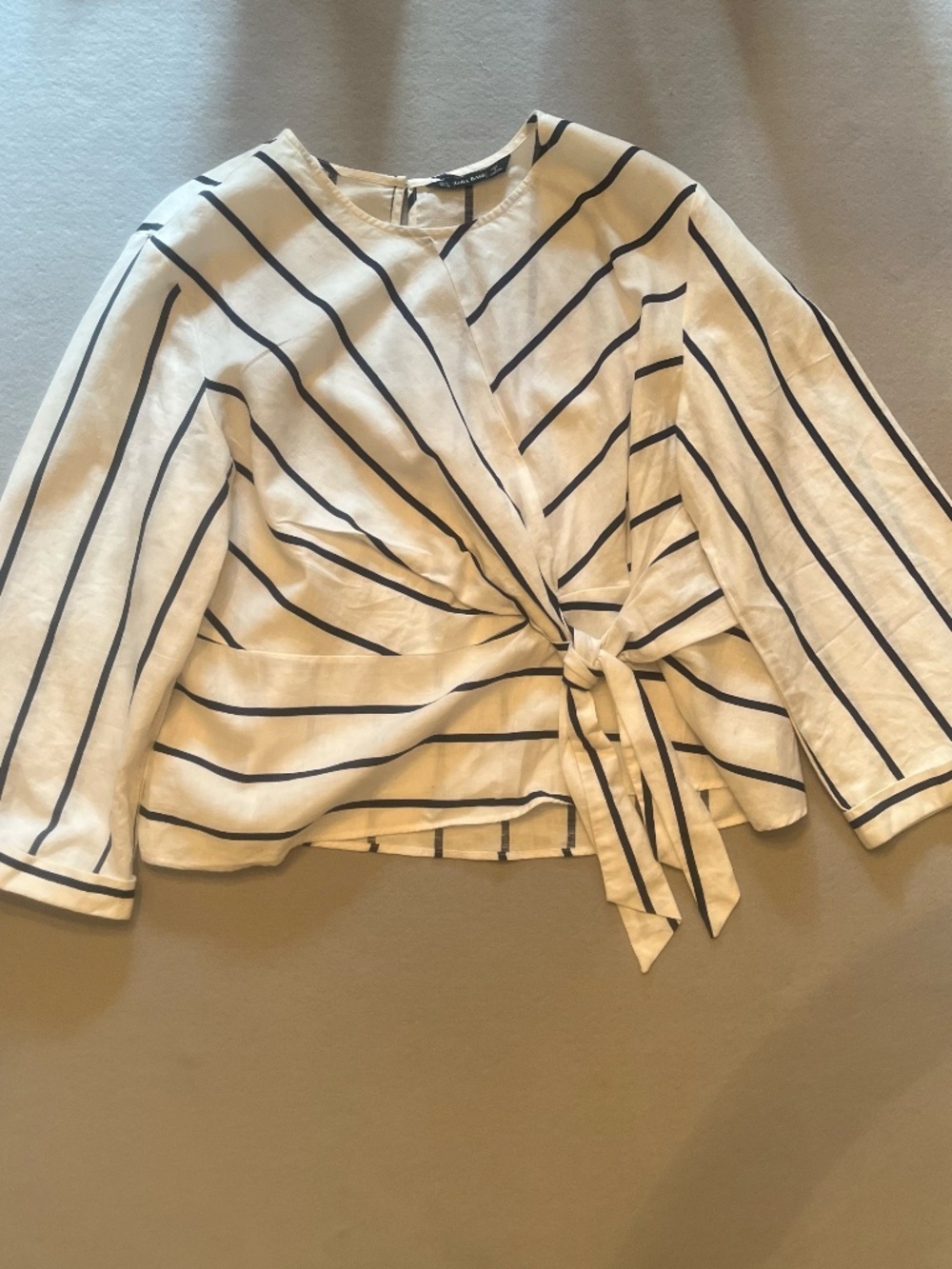 Zara | Striped Linen Side-Tie Blouse -XL